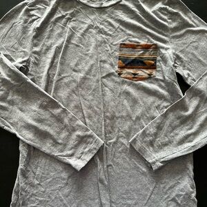 Old Navy Gray Long-Sleeve Tee with Patterned Chest Pocket